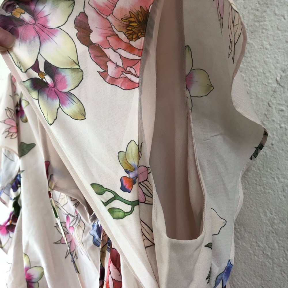 NWT 14 Adrianna Papell Blush Floral Border Maxi Dress Ruffle Sleeve Lined - Picture 12 of 15